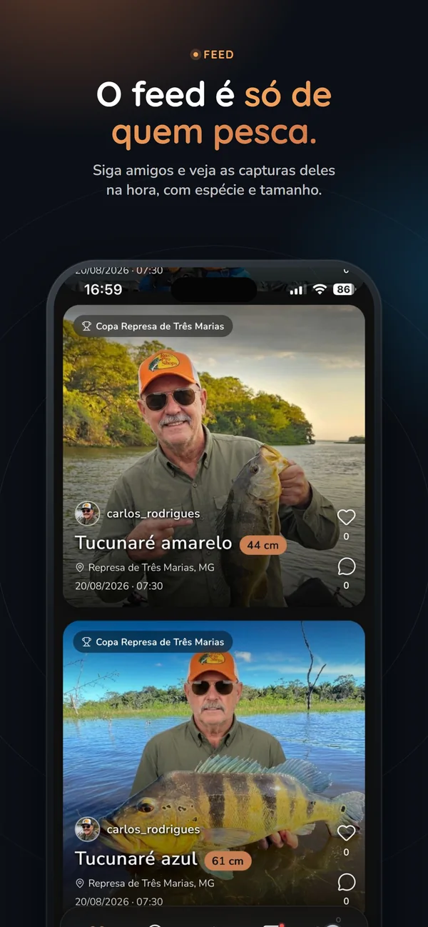 Feed só de quem pesca, com capturas de amigos